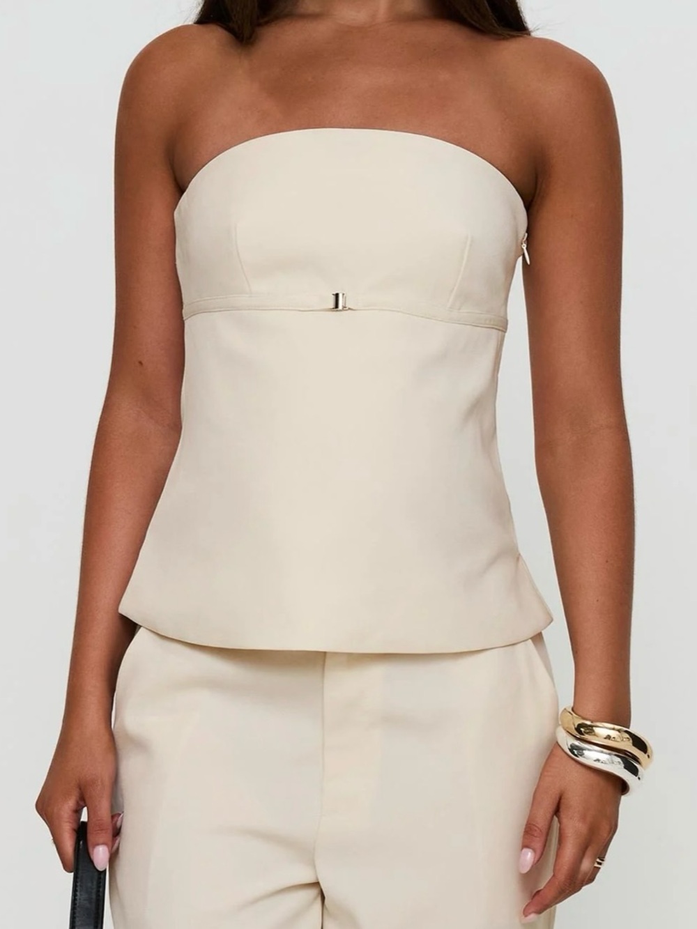 Princess Polly Cream Strapless Peplum Top